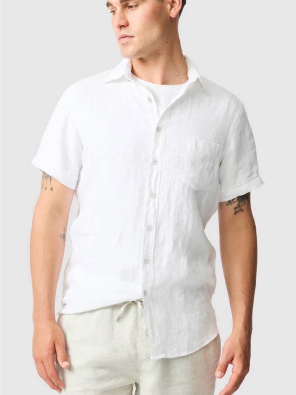 Rodd & Gunn Men’s XXL White Linen Short Sleeve Button Down Sports Fit